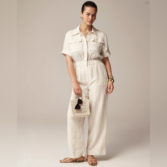 J. Crew Pants - NWT J. Crew Linen Jumpsuit in Natural Tan, Pockets & Short Sleeves Size 18 (XXL)